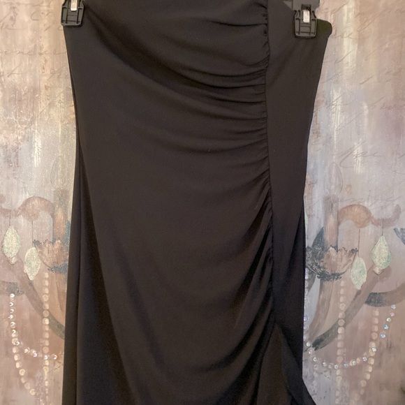 NWT BCBGMAXAZRIA Black Strapless Formal Ruched with Cascading Ruffles Down Side - Picture 11 of 12